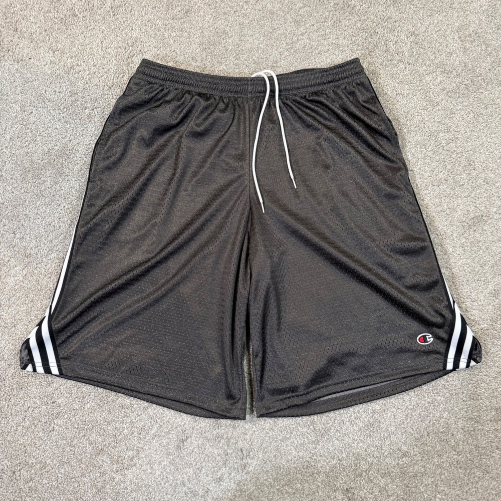 Champion Mens‎ LT Mesh Basketball Shorts Charcoal Grey White Stripe Casual
